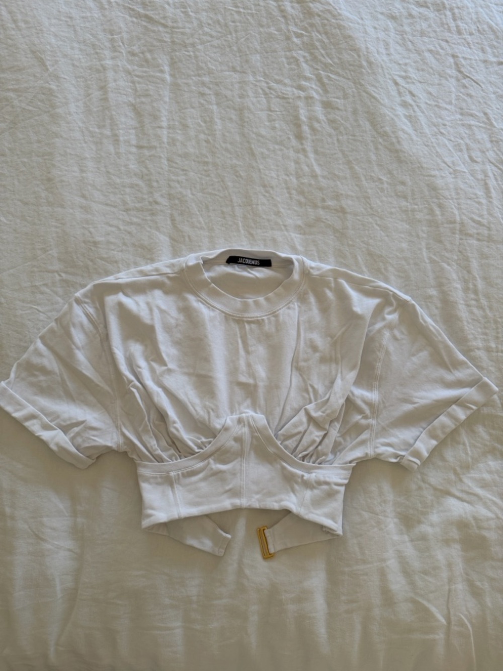 Jacquemus White Cropped Corset Tee Le Caraco